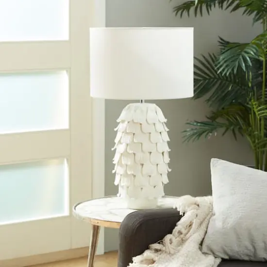 28" White Ceramic Coastal Table Lamp {10}