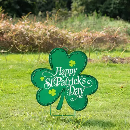 Glitzhome&reg; 24" St. Patrick's Metal Shamrock Yard Stake {3}