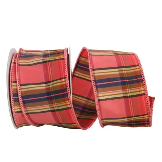 JAM Paper 2.5" x 10yd. Coral Plaid Pizzaz Wired Ribbon {1}