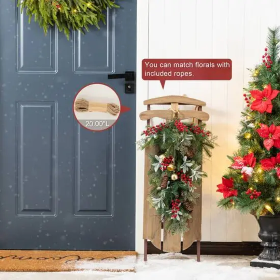 Glitzhome&reg; 34.25"&nbsp;Wooden Natural Christmas Sleigh Porch Decor {6}