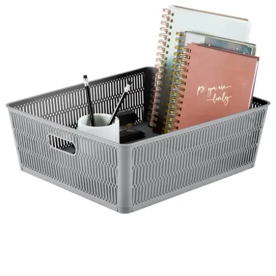 Simplify Slide 2 Stack It Shallow Tote Baskets, 2ct. Gray {18}