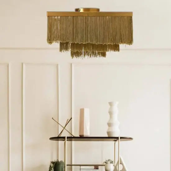 Hello Honey&reg; 13.75" Square Flush Mount Fringe Light Fixture {4}