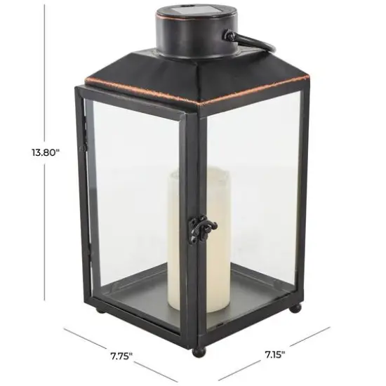 14" Black Metal Modern Candle Lantern with Gold Accents {10}