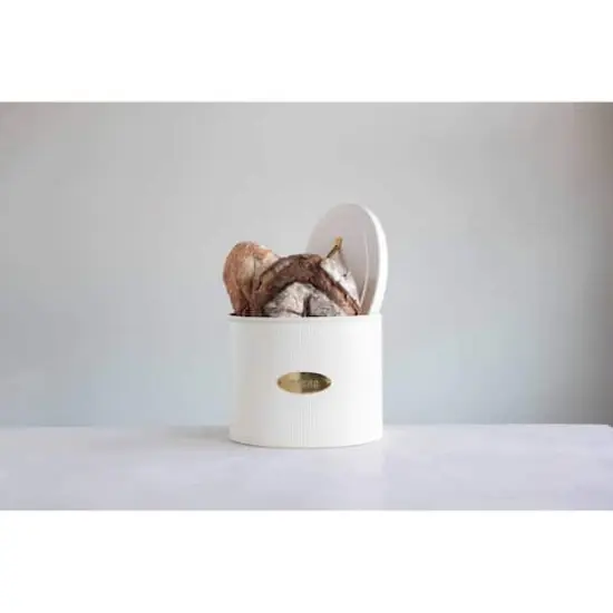 Hello Honey&reg; 10.75" White Oval Metal "Bread" Box with Lid {3}