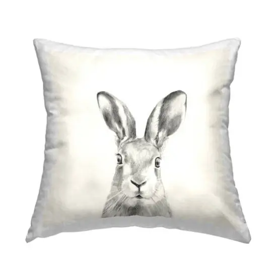 Stupell Industries Bunny Rabbit Portrait Soft Grey Illustration Throw Pillow 18" x 18" {1}