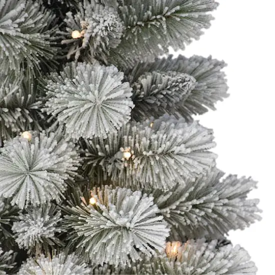 3.5ft. Pre-Lit Potted Flocked Pine Artificial Christmas Tree, White LED Lights {3}