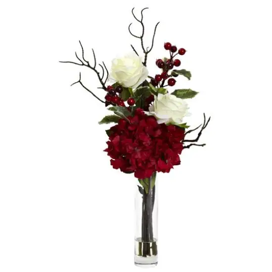 19.5" Merry Christmas Rose & Hydrangea Arrangement {1}
