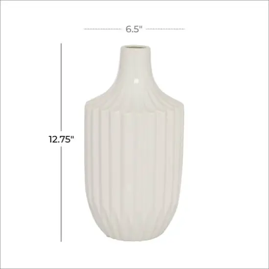 White Ceramic Modern Vase, 13" x 6" x 6" {6}