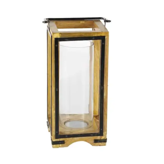 Natural Brown Mango Wood Traditional Candle Holder Lantern, 22" x 8" x 8" {4}