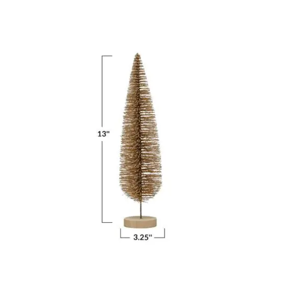 Hello Honey® 13" Gold Glitter Plastic Bottle Brush Tree with Wood Base {4}