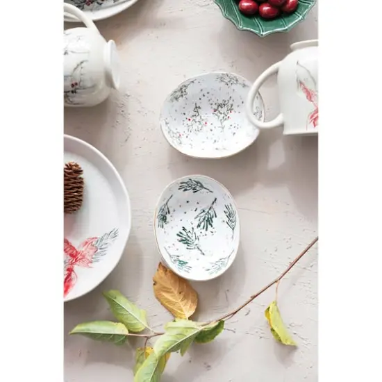 Hello Honey® 13.75" Oval Holiday Botanical Debossed Crackle Glaze Stoneware Platter {3}
