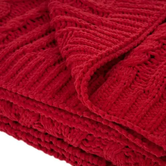Glitzhome&reg; Knitted Polyester Red Throw Blanket {6}