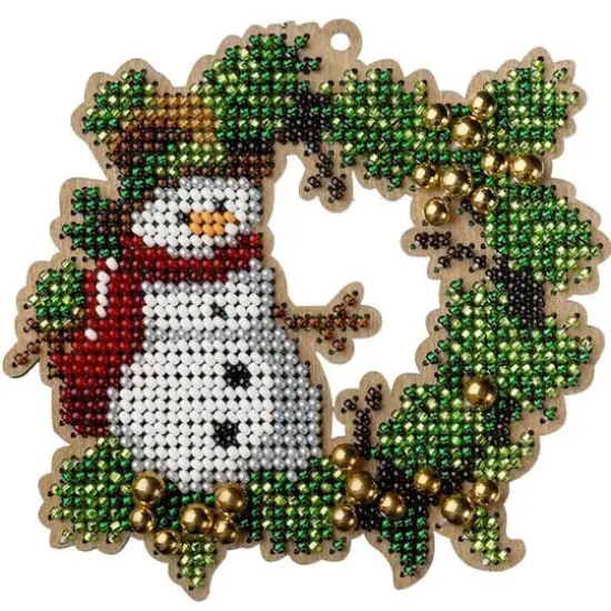Wonderland Crafts Snowman Wreath Ornament Bead Embroidery on Wood Kit {1}