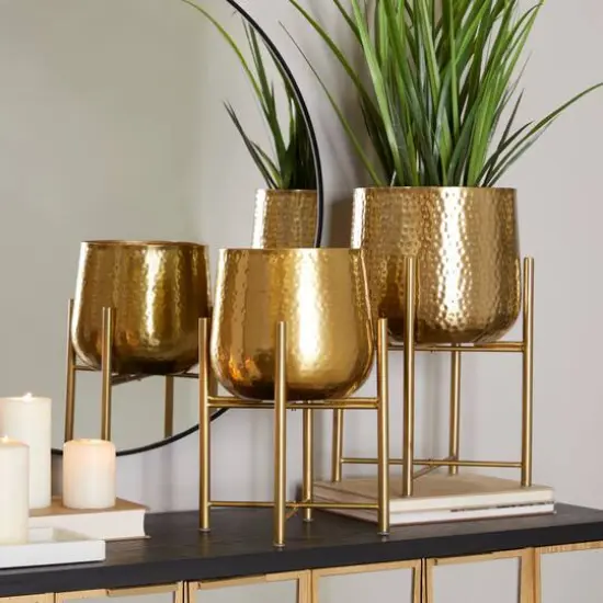 Gold Modern Planter, Set of 2" 17", 19" {9}