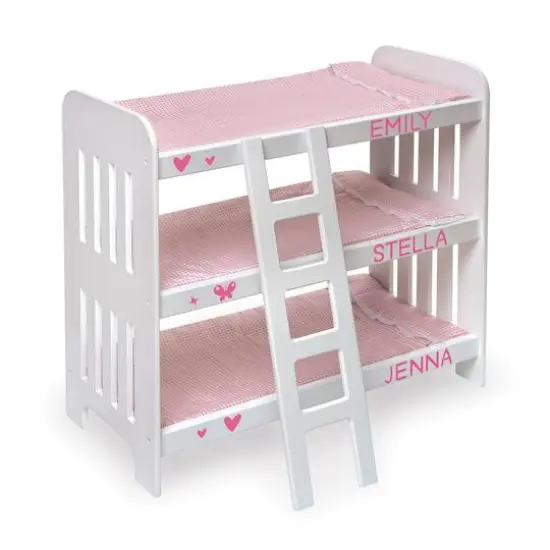 Badger Basket Pink Gingham Triple Doll Bunk Bed with Ladder & Bedding {8}