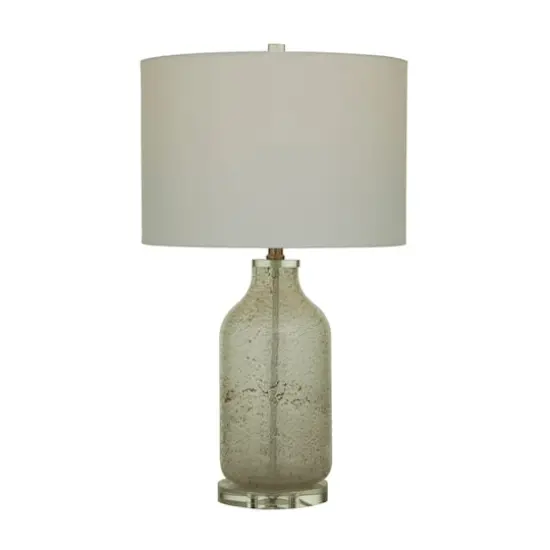 Gray Glass Table Lamp with Drum Shade Set of 2 15", 25" {3}
