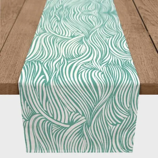 Wave Print Outdoor Table Runner Teal {4}