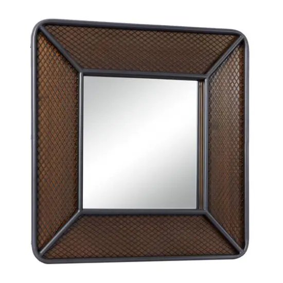 Brown Wood Industrial Wall Mirror, 32" x 32" x 2" {3}