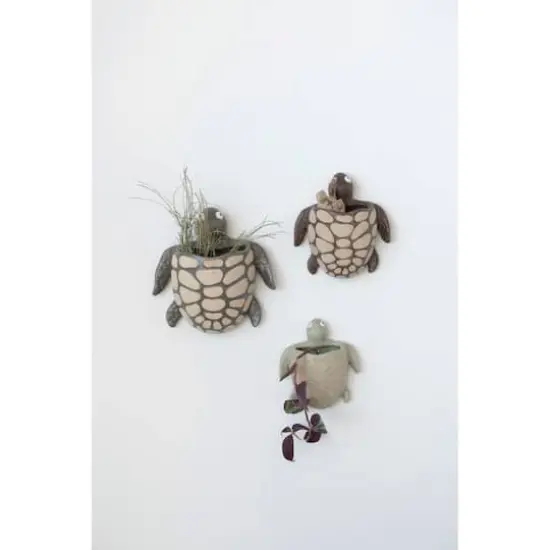 Hello Honey&reg; 10" Green Stoneware Turtle Wall Planter {3}