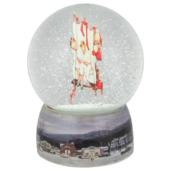 6.5" Norman Rockwell Santa Looking at Two Sleeping Children Christmas Snow Globe {7}