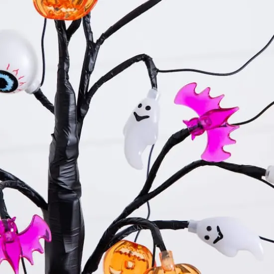 2ft. Pre-Lit Artificial Halloween Eyeballs, Ghosts, Bats & Pumpkins 24 LED Lighted Ornament Tree {5}