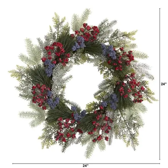 24" Pine & Cedar Wreath with Berries {4}