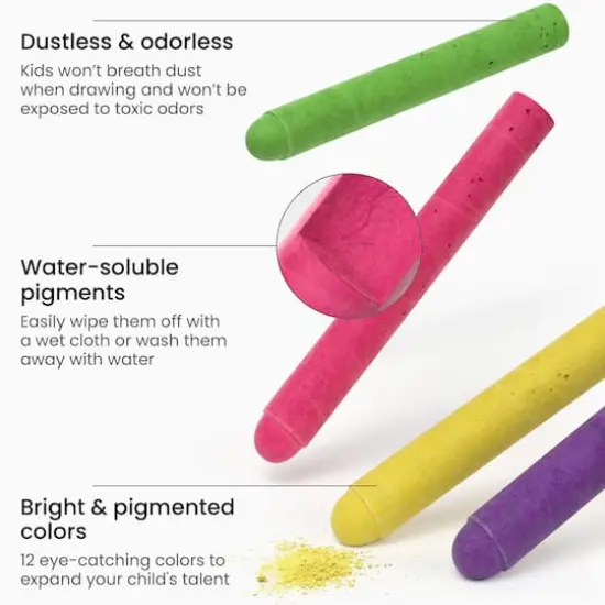 Arteza® Kids Slimmer Chalk with Chalk Holders, Set of 12 pcs {4}