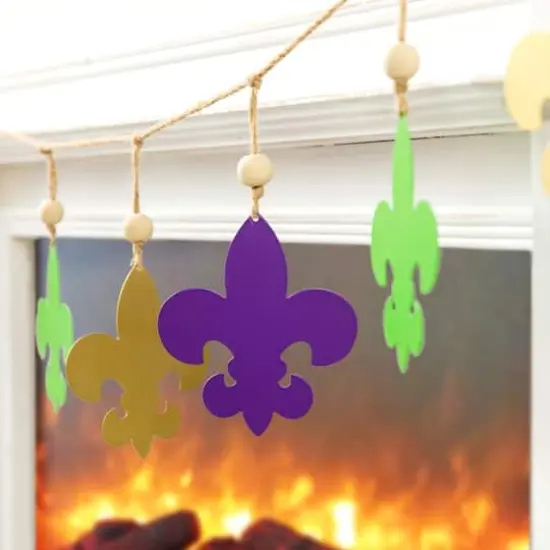 Glitzhome&reg; 6ft Mardi Gras Metal Fleur-de-Lis Garland {5}