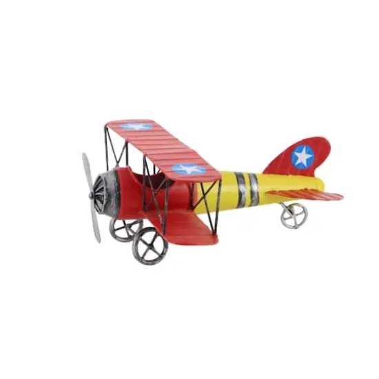 12" Red & Yellow Metal Plane Vintage Tabletop D&eacute;cor {4}