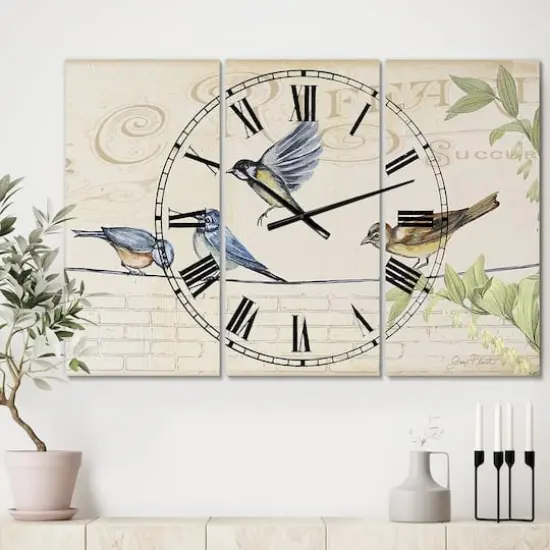 Designart Birds Gathered On Wire Paris I Multipanel Wall Clock {3}