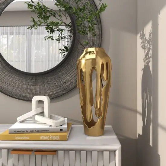19" Gold Aluminum Drip Vase with Melting Designed Body {7}