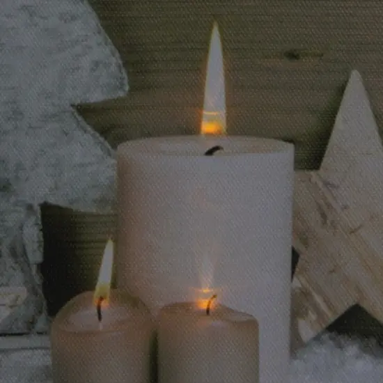 LED Lighted Flickering Candles And Winter Wooden Trees Canvas Wall Art {3}