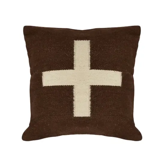 Hello Honey&reg; Brown & Natural Swiss Cross Cotton Wool Throw Pillow {1}