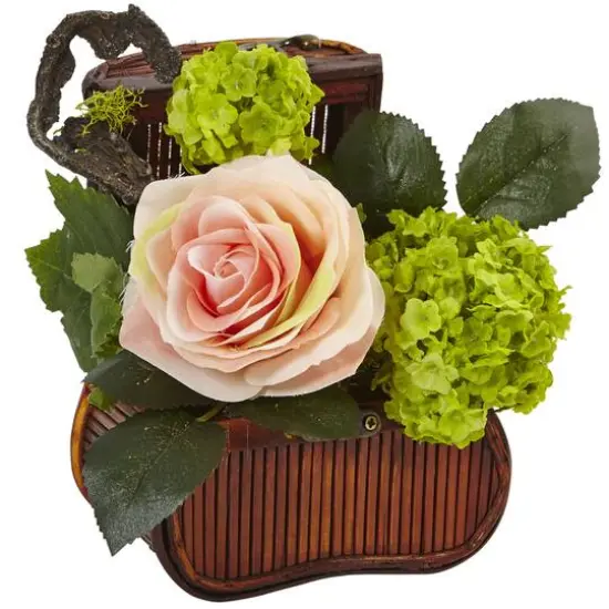 Rose and Mini Greenery Silk Arrangement in Wooden Chests (Set of 3) {4}