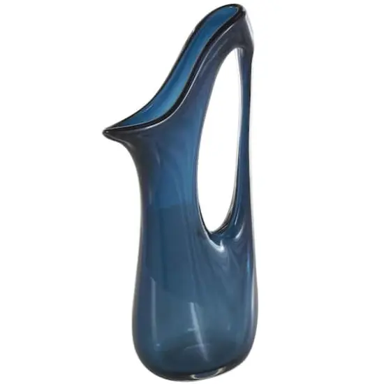 Blue Abstract Glass Vase with Cutout Handle & Elongated Opening Dark Blue {1}
