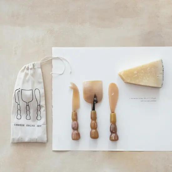 Hello Honey® Citron & Plum Elegance Natural Horn Cheese Knife Set {3}