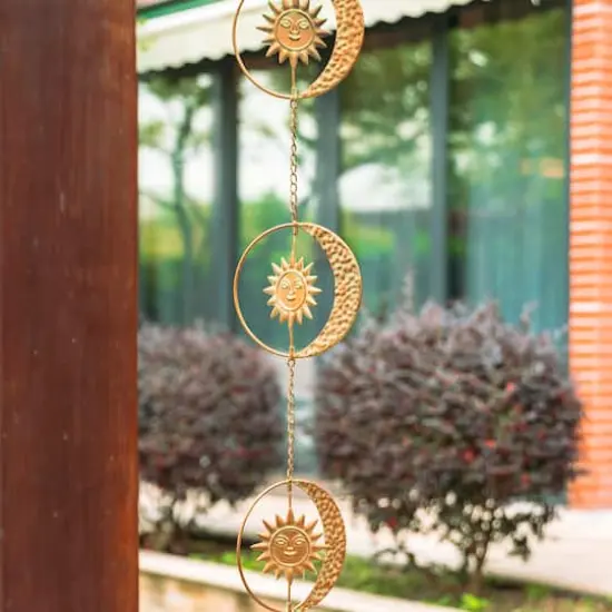 Glitzhome&reg; 8.5ft. Faux Copper Patina Finish Sun & Moon Rain Chain {3}