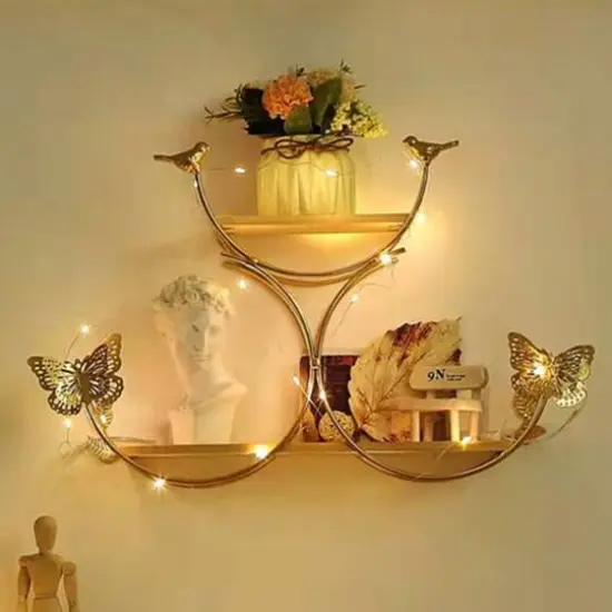 NEX&trade; Gold Iron Butterfly Models 2-Tier Floating Wall Shelf {6}