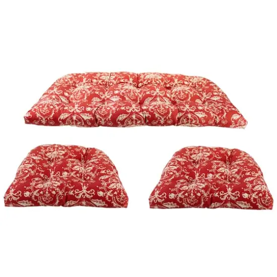 3 Piece Wicker Furniture Cushion Set Red/White Floral {1}