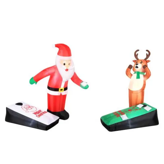 Airflowz Inflatable Santa & Reindeer Playing Cornhole {1}