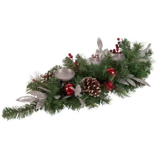 32" Frosted Pine Cone & Berries Artificial Christmas Candle Holder Centerpiece {3}