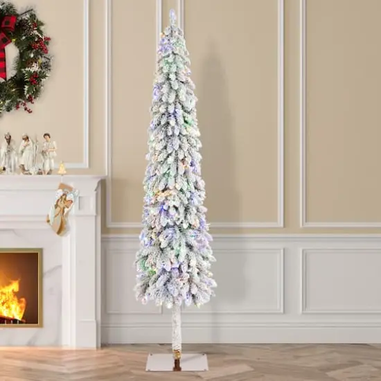 Glitzhome&reg; 7.5ft Pre-Lit Flocked Artificial Christmas Tree, Warm White Lights {3}