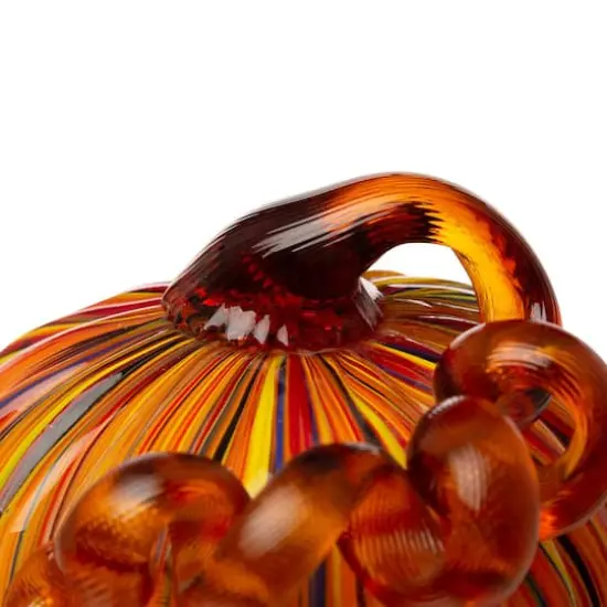 Glitzhome&reg; Multi Striped Glass Short Pumpkin Set {4}