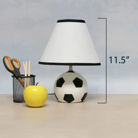 Simple Designs&trade; 11.5" Soccer Ball Base Table Lamp with White Shade Black Trim {5}