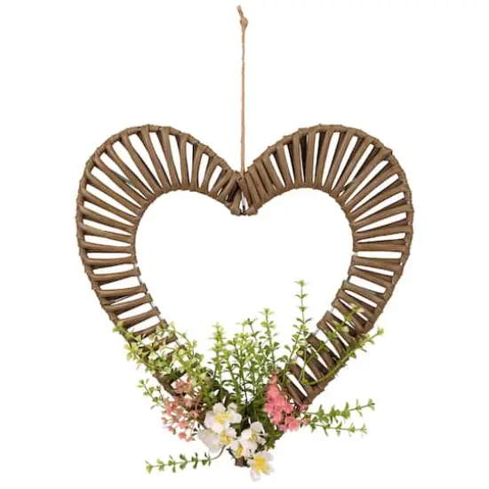 12" Hanging Wrapped Floral Heart Decoration {1}
