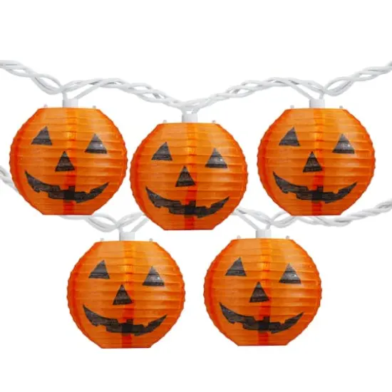 10ct. Orange Jack-O-Lantern Paper Lantern Halloween Lights {1}