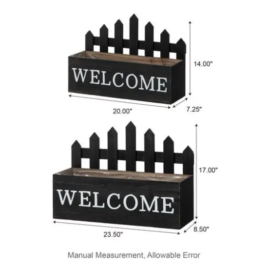Glitzhome&reg; Black Wood WELCOME Fence-Inspired Planter Stand Set {9}