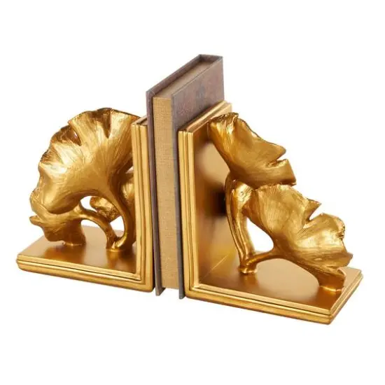 7.5" Gold Polystone Tree Ginkgo Decorative Bookends, 2ct. {7}