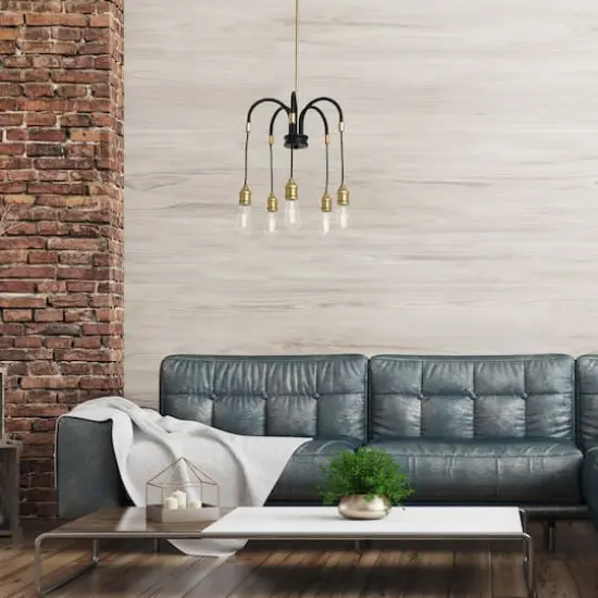 Hello Honey&reg; Robert Stevenson Lighting Harper 19" Black and Brass 5-Light Exposed Bulb 2-Tone Metal Chandelier {4}