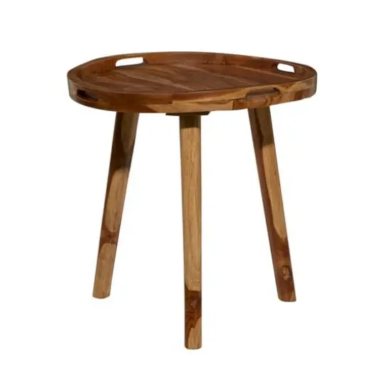 24" Brown Teakwood Contemporary Accent Table {3}